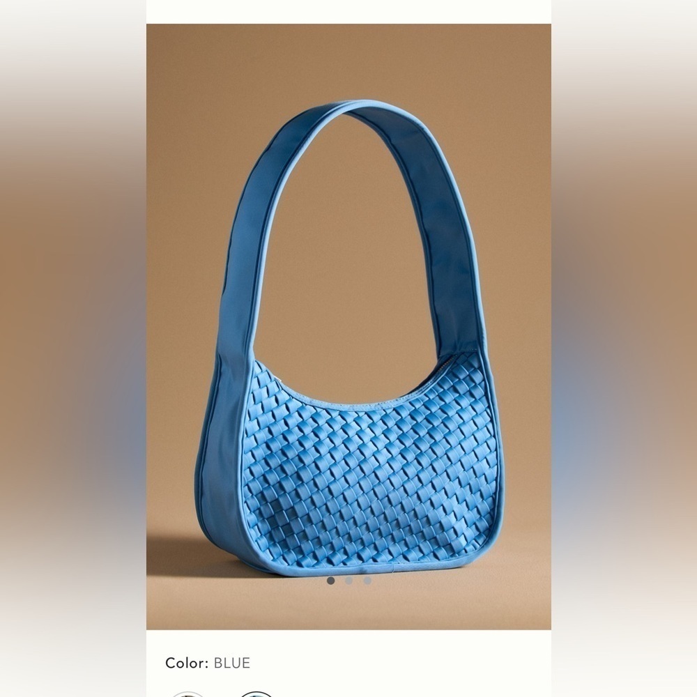NWT new Anthropologie woven neoprene shoulder bag zip blue nylon purse